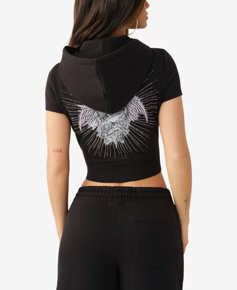 Women's Crystal Cap-Sleeve Zip Hoodie Sweatshirt