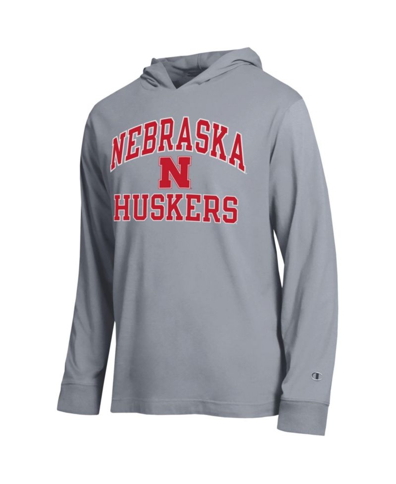 Men's Heather Gray Nebraska Huskers High Motor All-Star Long Sleeve Hooded T-Shirt