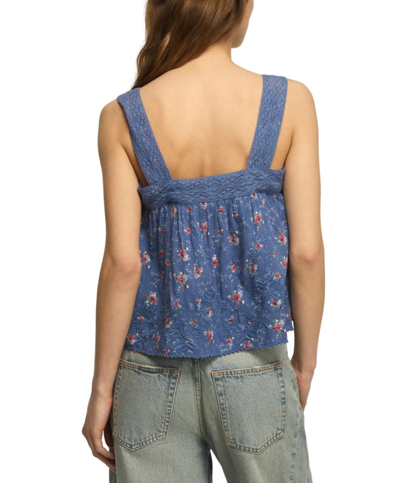 Women's Floral Embroidered Square Neck Tank Top