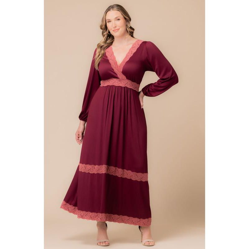 Women's Plus Size Lara Lace Trim Long Dress