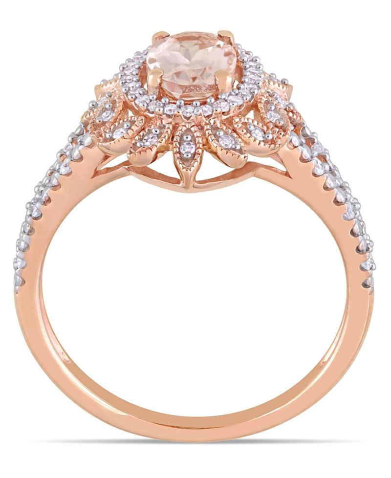 Morganite (3/4 ct. t.w.) and Diamond (1/5 ct. t.w.) Floral Halo Ring in 10k Rose Gold