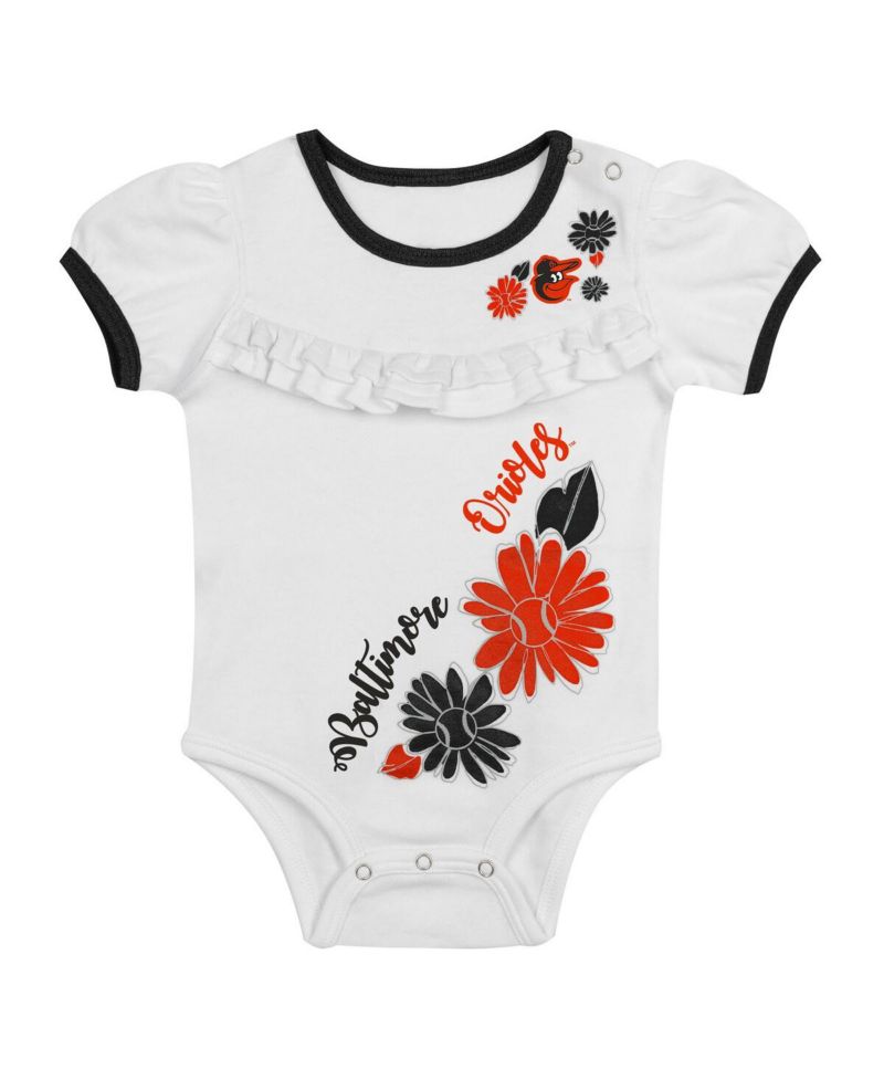 Newborn 3-Piece White/Black Baltimore Orioles Sweet Catcher Bodysuit, Headband and Skirt Set
