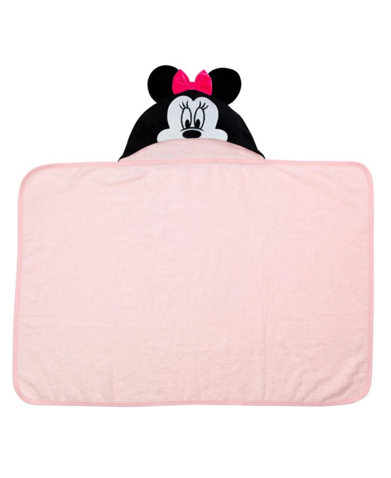Baby Girls Lambs and Ivy Disney Minnie Mouse Pink Cotton Hooded Bath Towel