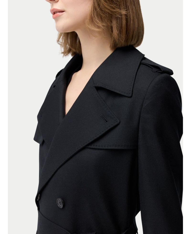 Women's Double Breasted Cashmere Trench Coat Black