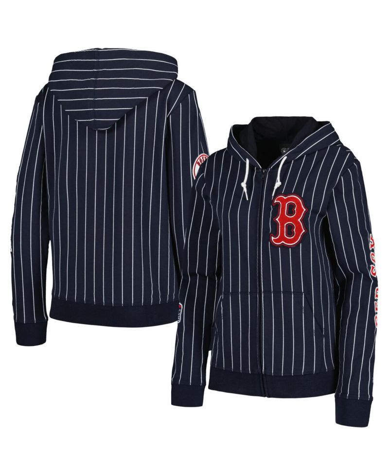 Women's Navy Boston Red Sox Pinstripe Tri-Blend Full-Zip Jacket