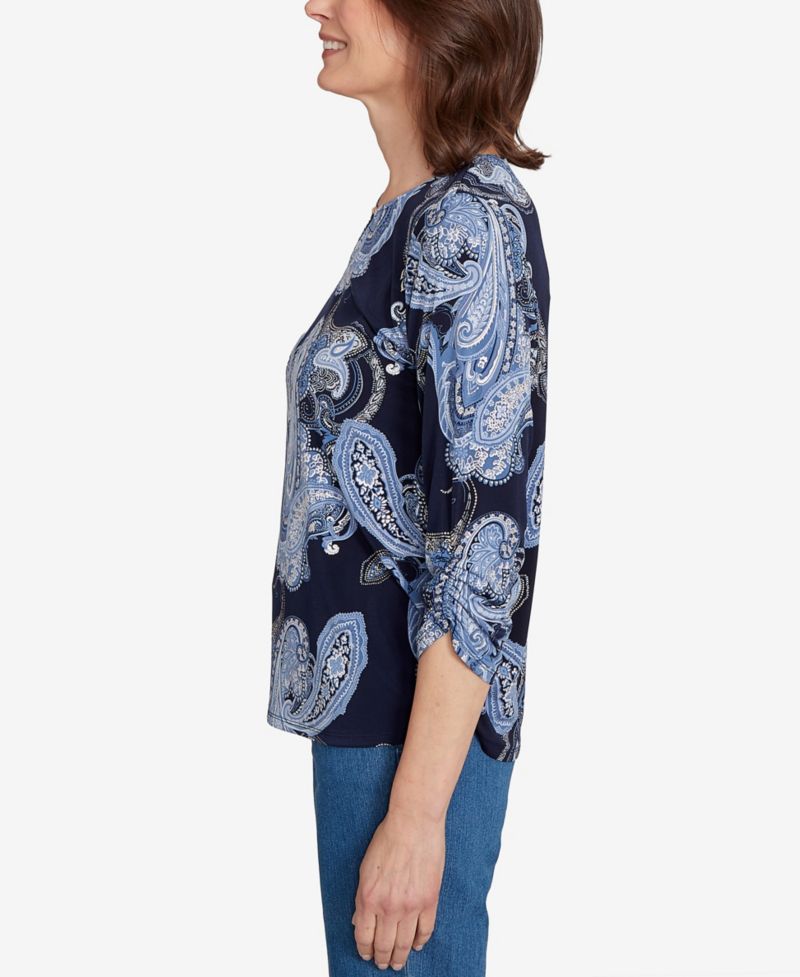 Women's Classic Puff Print Paisley Gold Foil Top