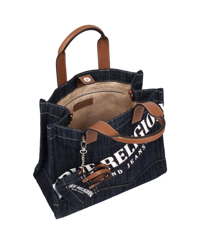 Women's Logo Denim Tote with Tote Dangle Charm