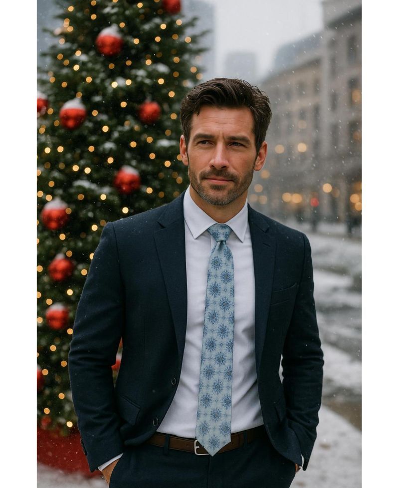 Men's Clarence The Classy Snowflake Silk Holiday Necktie
