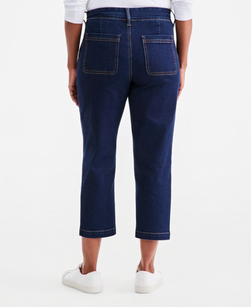 Petite High-Rise Pull-On Straight-Leg Jeans