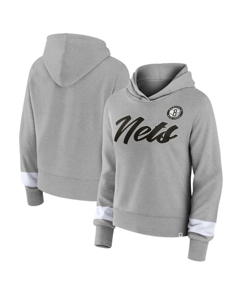 Women's Heather Gray Brooklyn Nets Halftime Pullover Hoodie