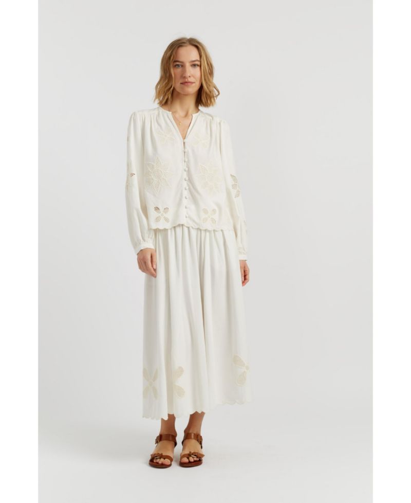 Women's Linen-Blend Broderie Blouse