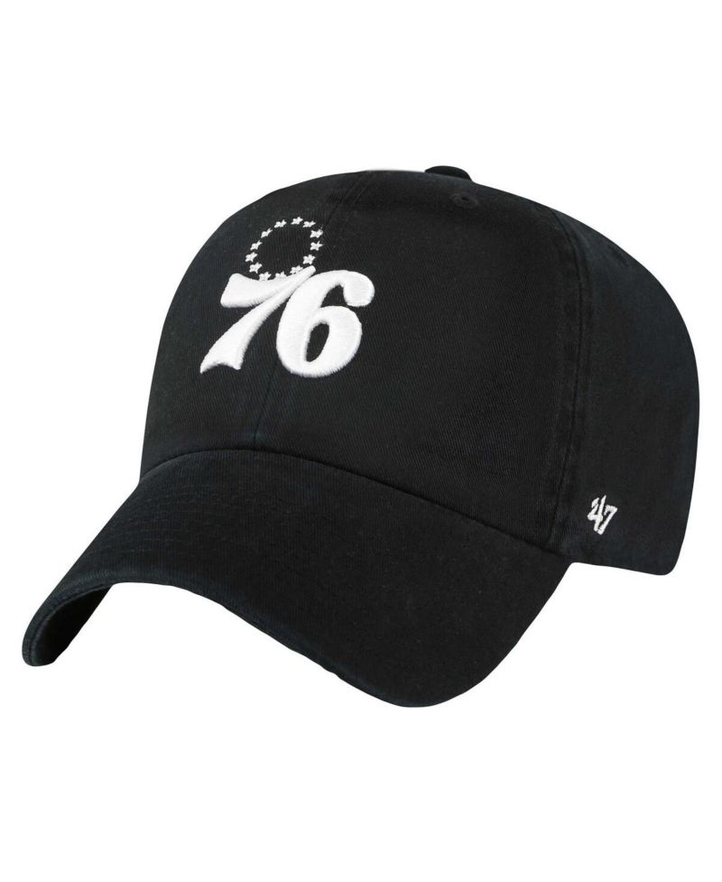 Men's Black Philadelphia 76ers Core Logo Clean Up Adjustable Hat
