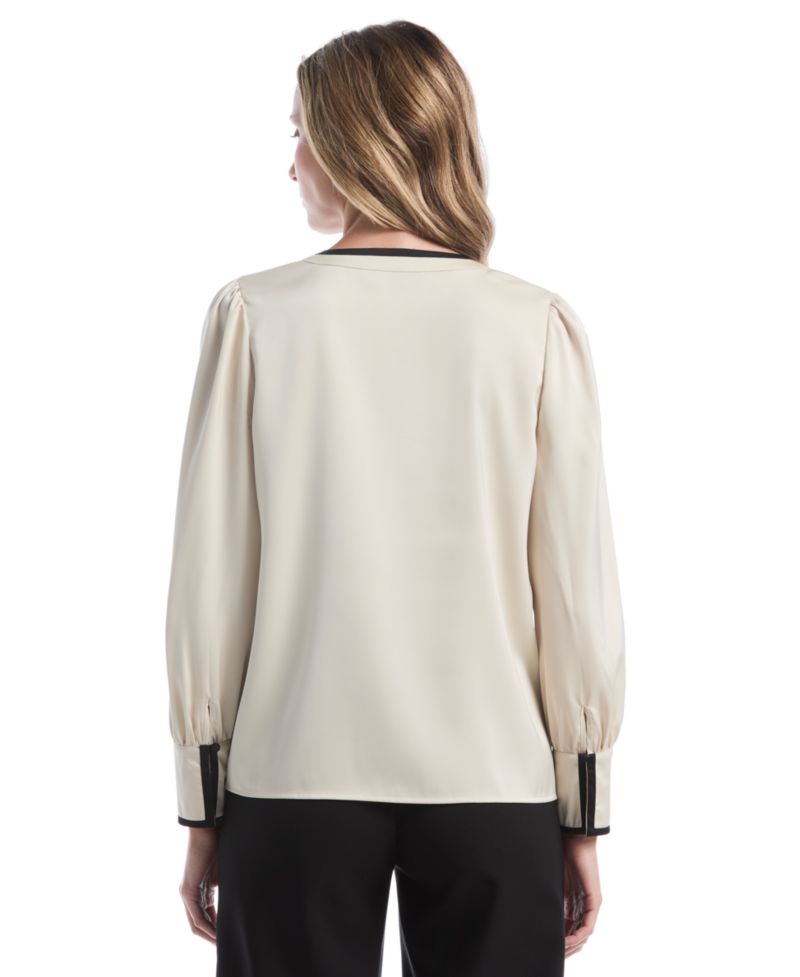 Petite Long-Sleeve Split-Neck Satin Blouse