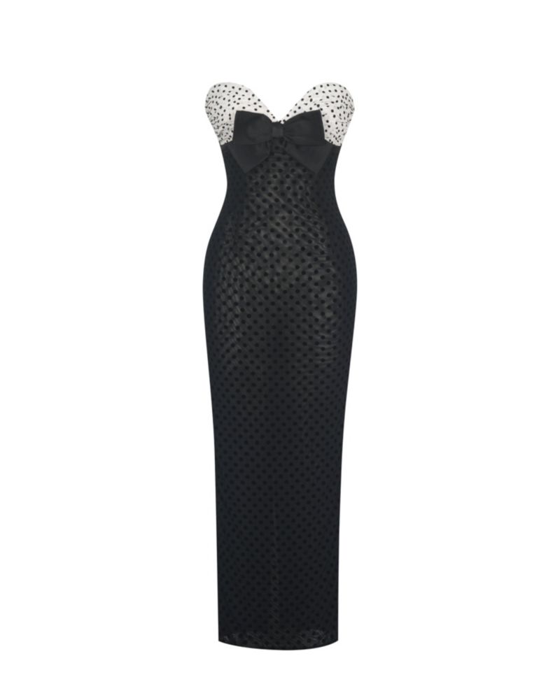 Women's Faith Black and White Polka Dot Sweetheart Maxi Dress