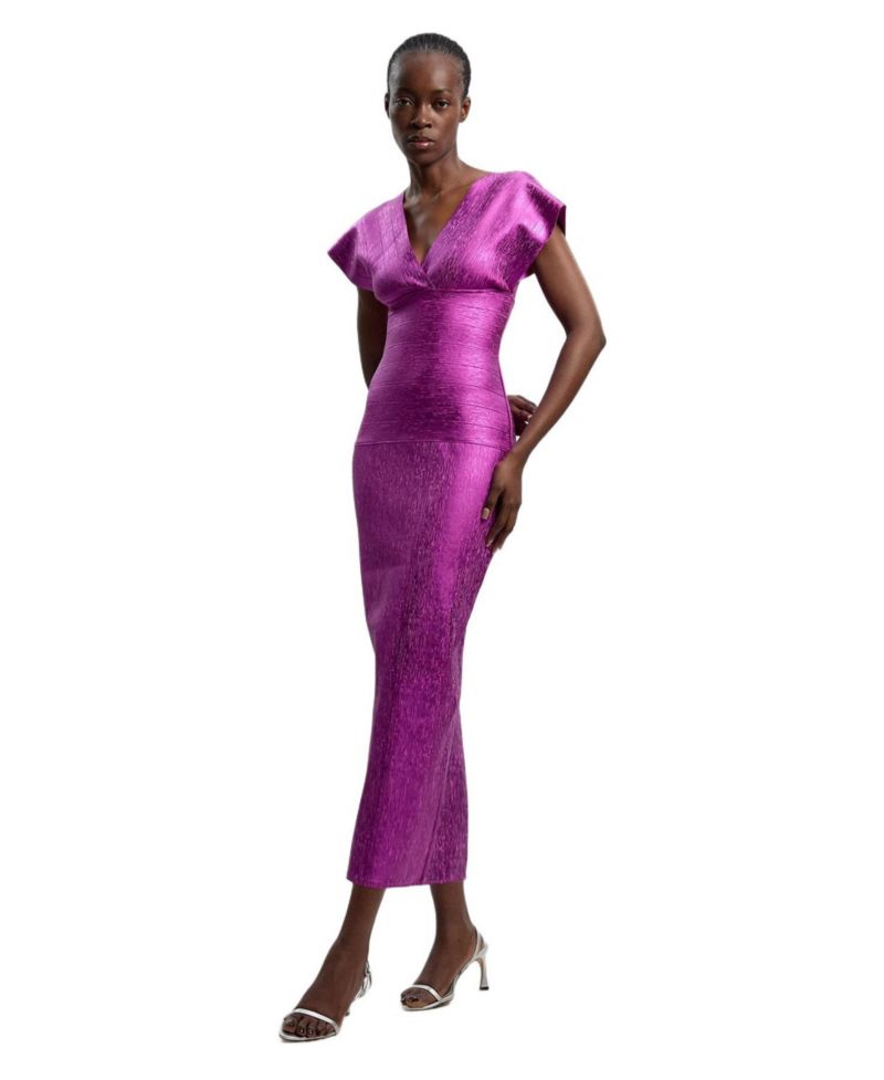 Women's Metallic Angel Sleeve Knit Midi Dress