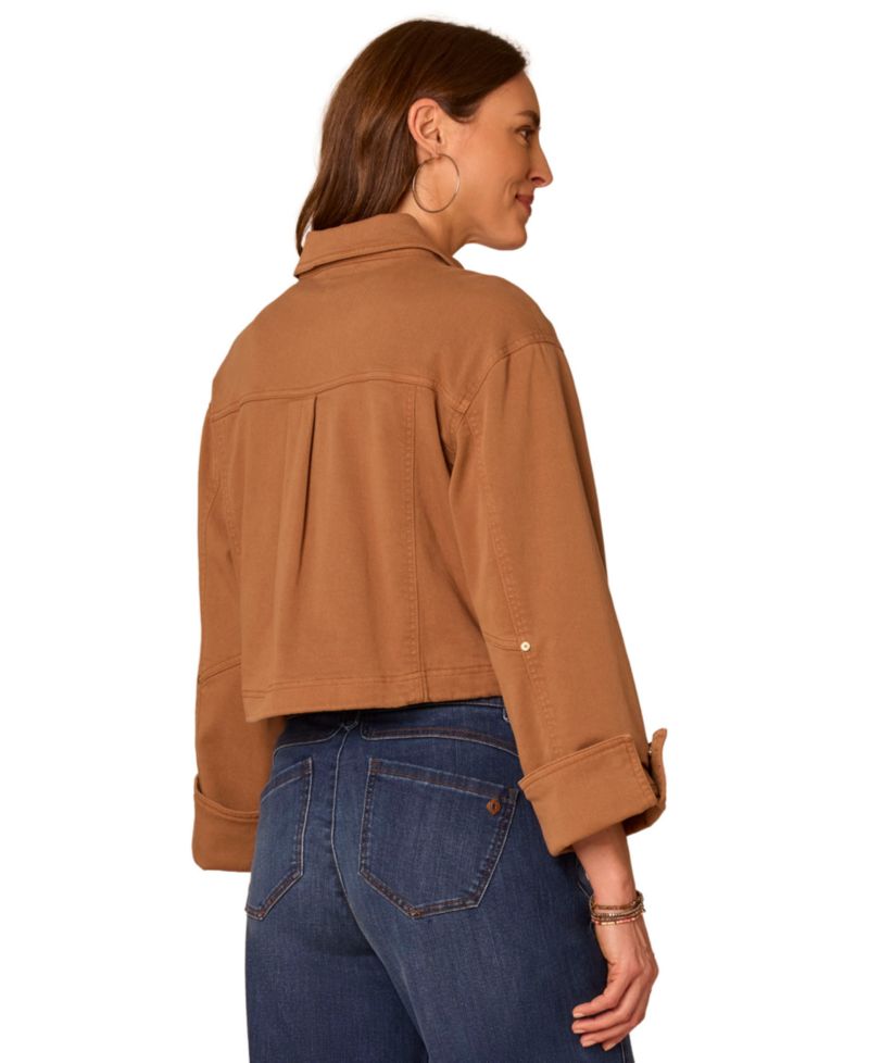 Petite Cropped Bomber Cotton-Blend Jacket