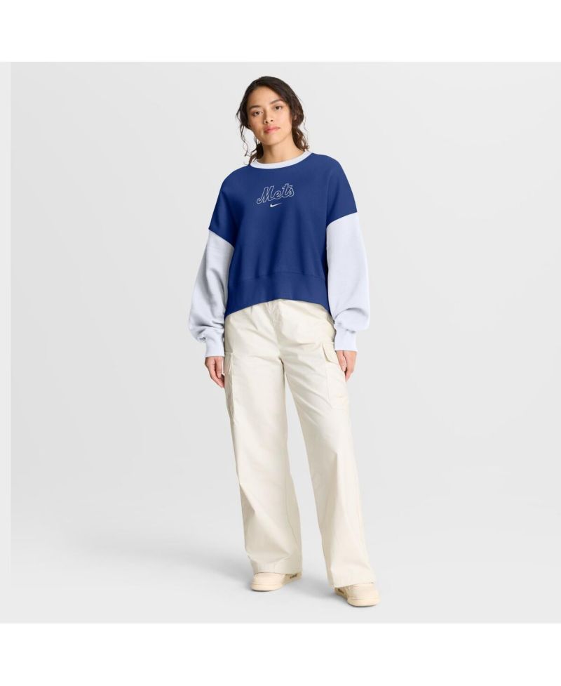 Women's Royal/White New York Mets Oversized High Hip Fleece Sweatshirt