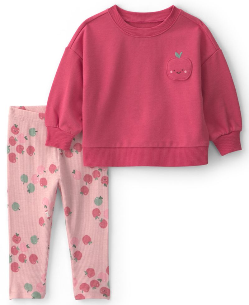 Baby Girls' Apple French Terry Sweatshirt and Apple Print Pants, 2-Piece Set