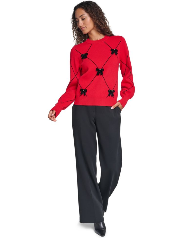 Women's Argyle 3D Bow Sweater