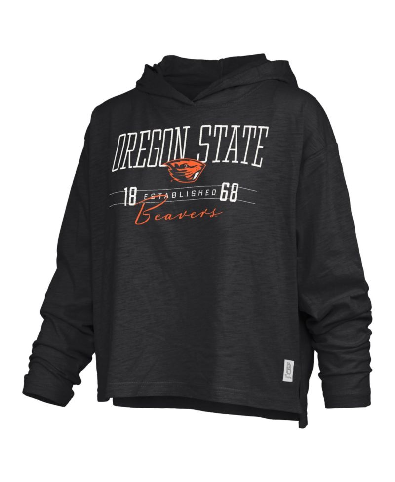 Women's Black Oregon State Beavers Castillo Slub Waist Length Long Sleeve Hooded T-Shirt
