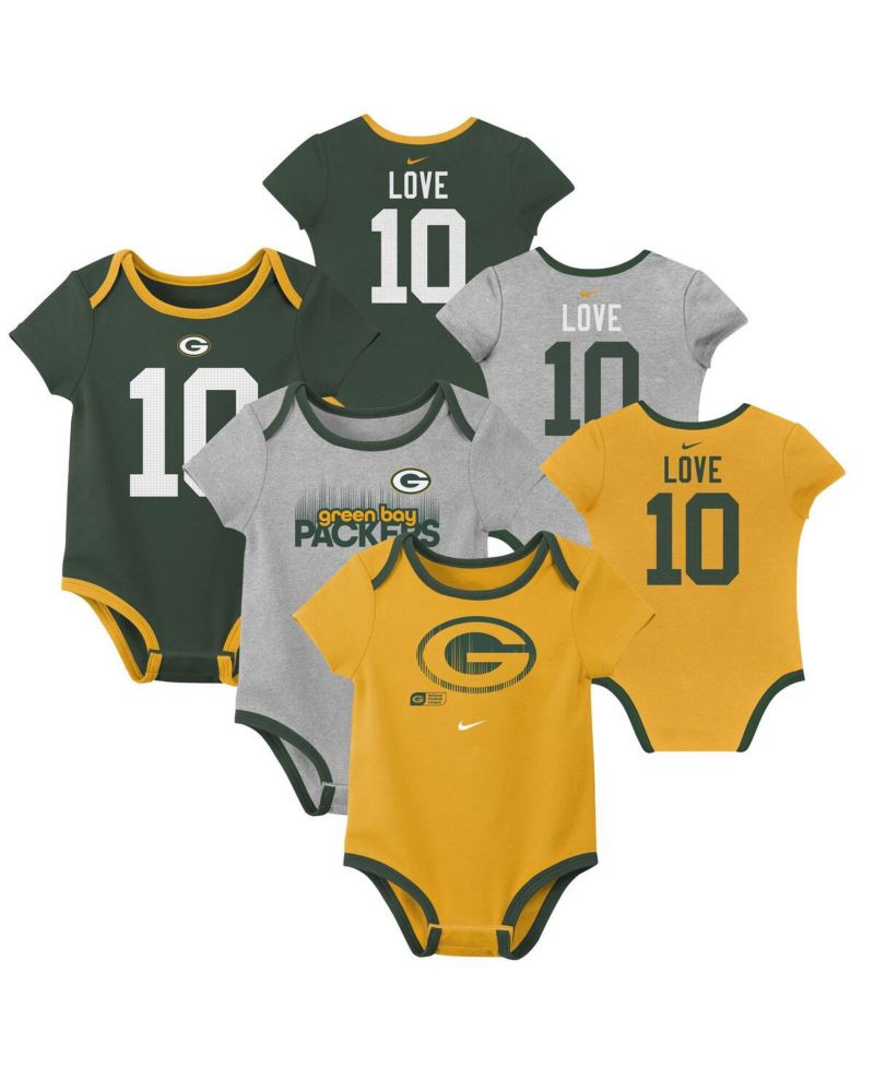 Baby Boys and Girls 3-Pack Jordan Love Green Bay Packers Name & Number Bodysuit Set