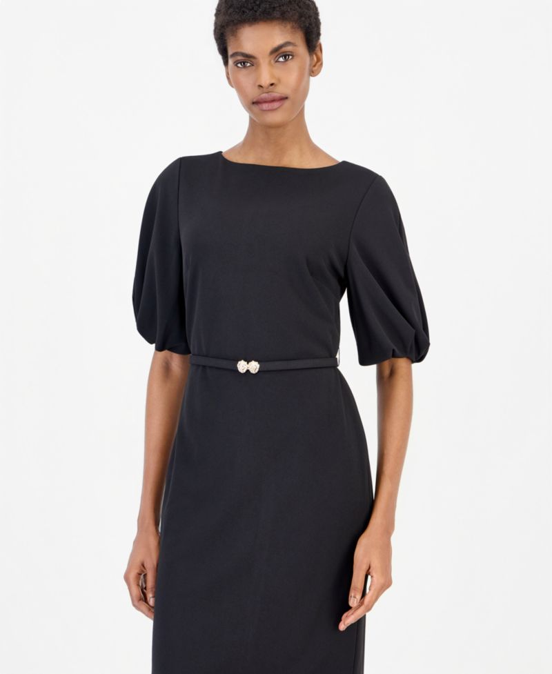 Women's Boat Neck Puff Sleeve Sheath Dress