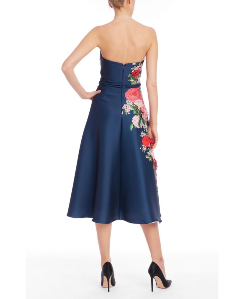 Women's Placed Print Strapless Floral-Print Midi Dress