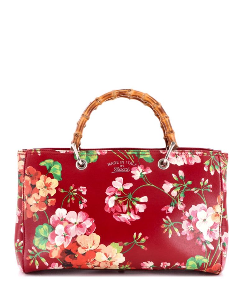 Medium Bamboo Shopper Tote Blooms Print Leather