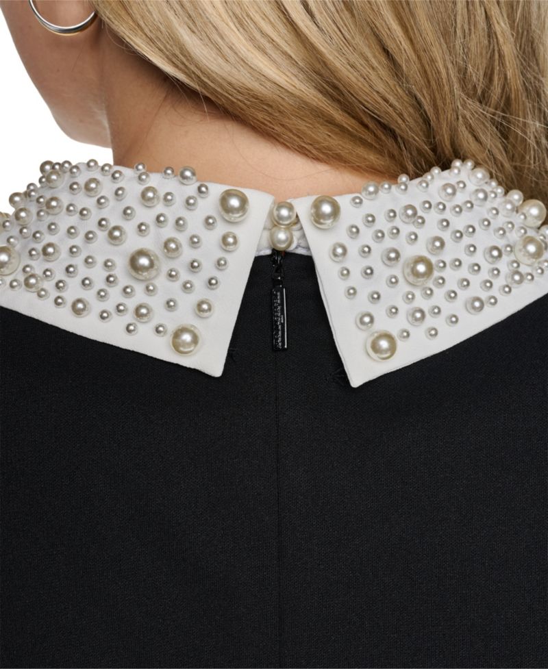 Plus Size Imitation Pearl Collar Knit Top