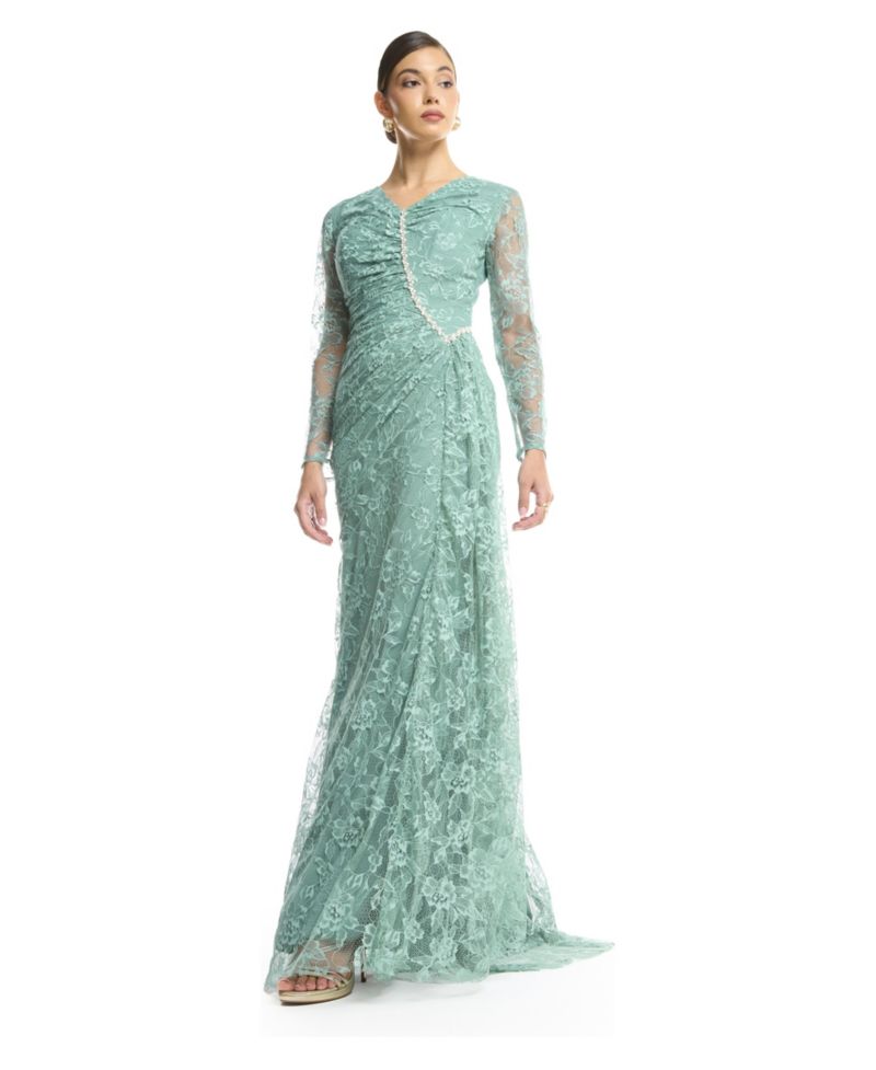Women's Lace Long-Sleeve V-Neck Gown