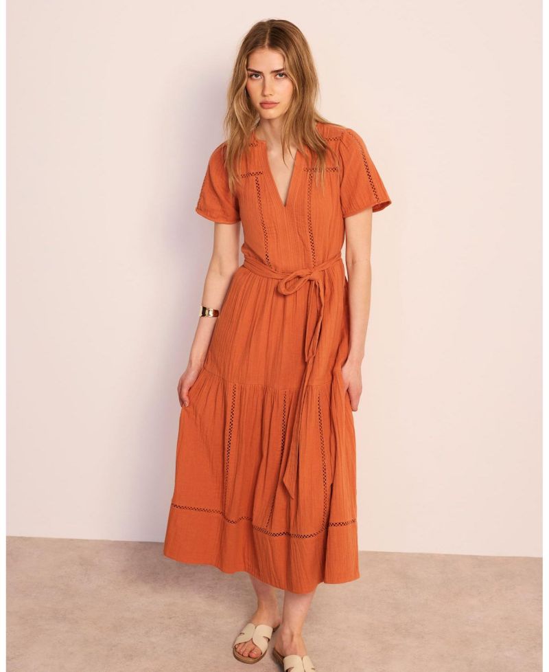 Women's V-Neck Short-Sleeve Cotton Cheesecloth Maxi Dress