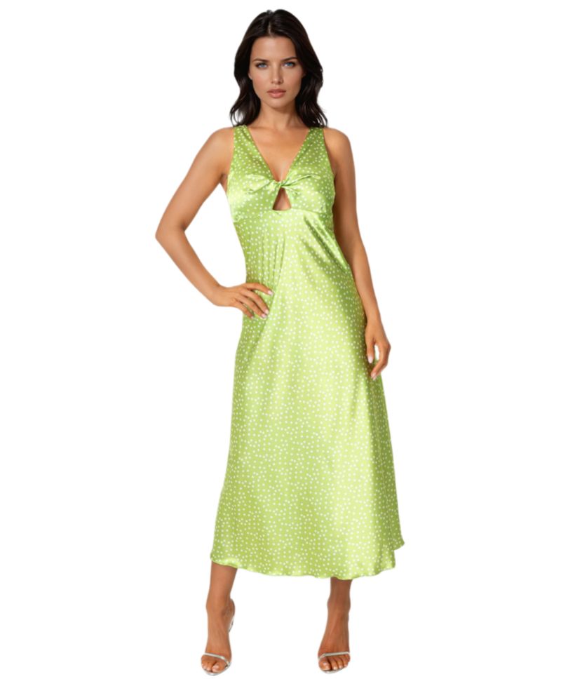 Womens Swiss Dot Satin Twist Front Maxi Dress