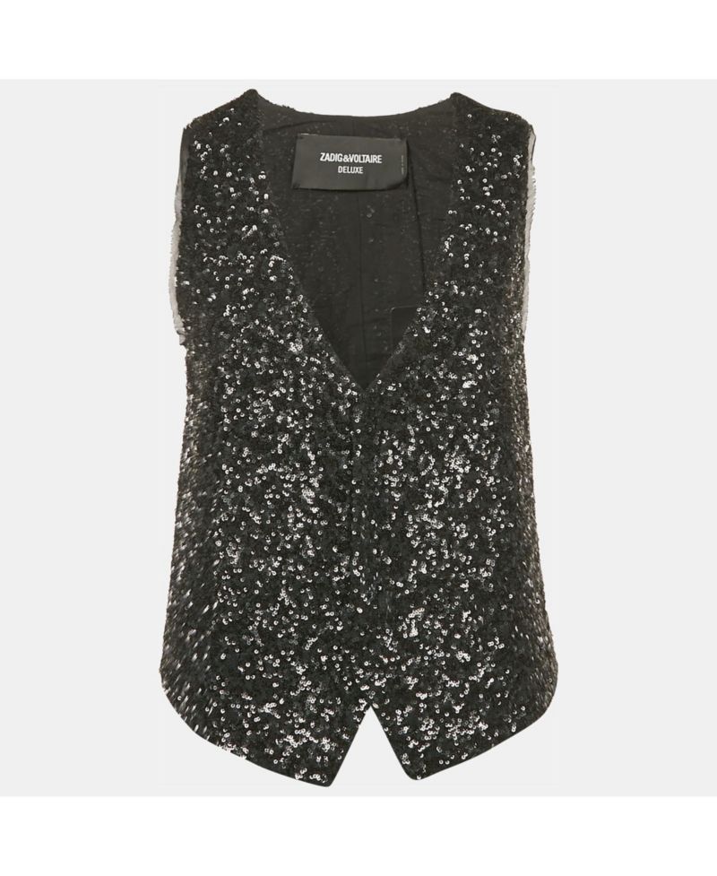 Women's Pre-Owned Zadig and Voltaire Black Sequin Button Front Emilie Coat