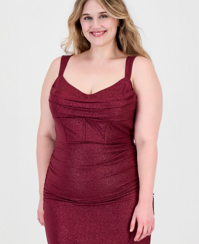 Plus Size Glitter Knit Drape Front Long Cowl Neck Dress