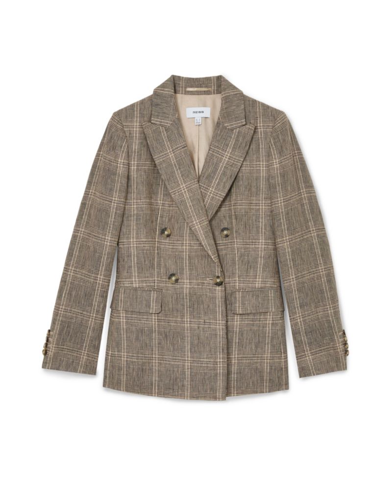 Petite Sybil Double-Breasted Plaid Blazer