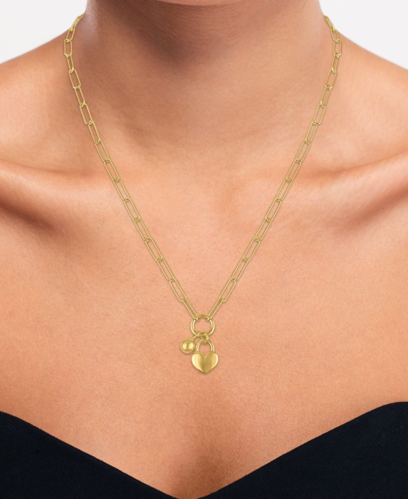 Heart & Ball Charm Pendant Necklace in 14k Gold Over Sterling Silver