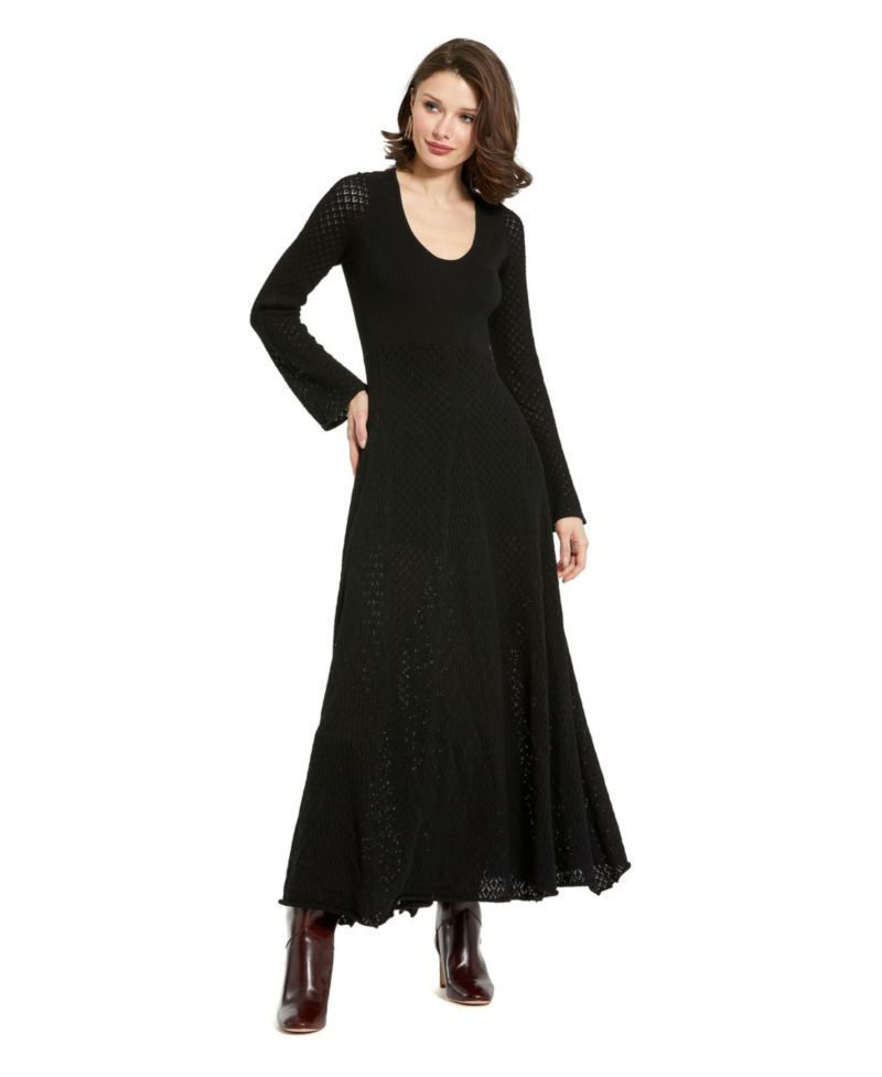 Women's Scoop Neck Long Sleeve Knit Maxi Dress