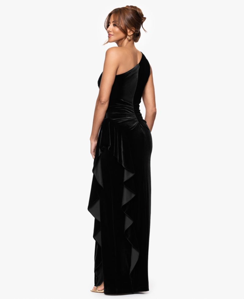 Petite Long Velvet One-Shoulder Dress