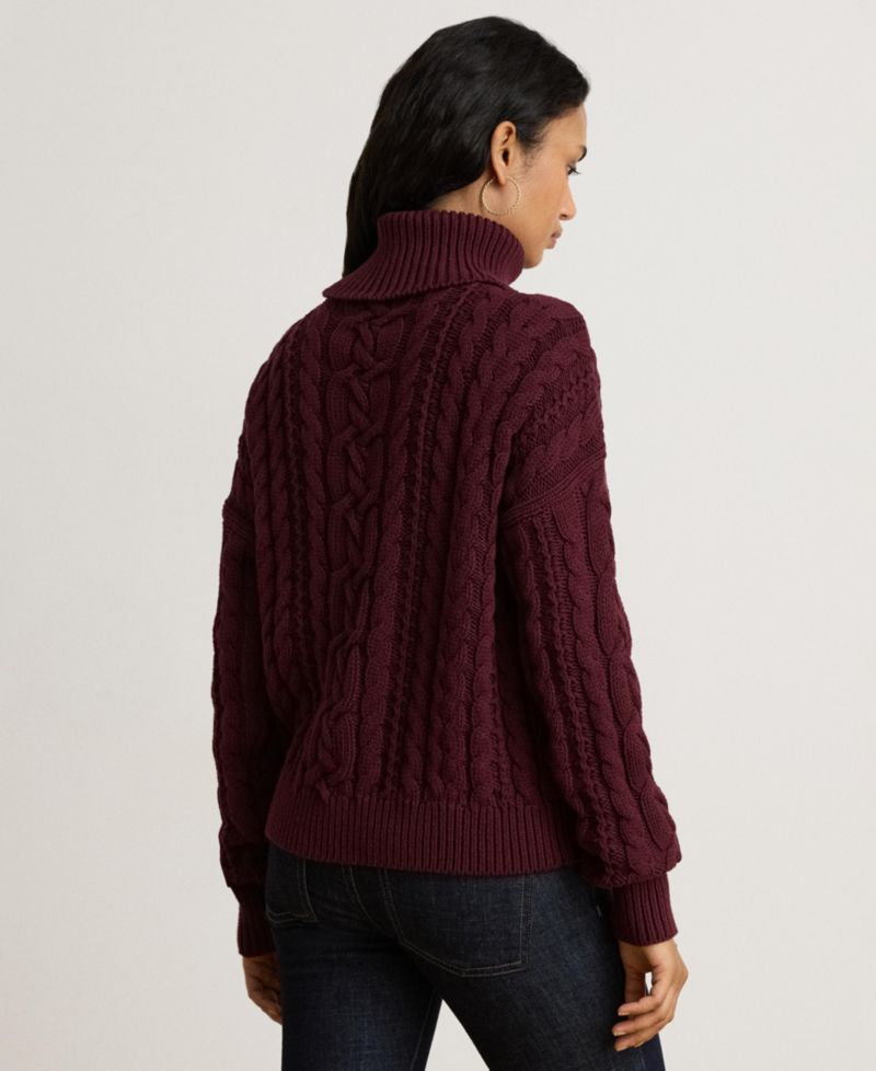 Women's Cable-Knit Cotton Turtleneck Sweater