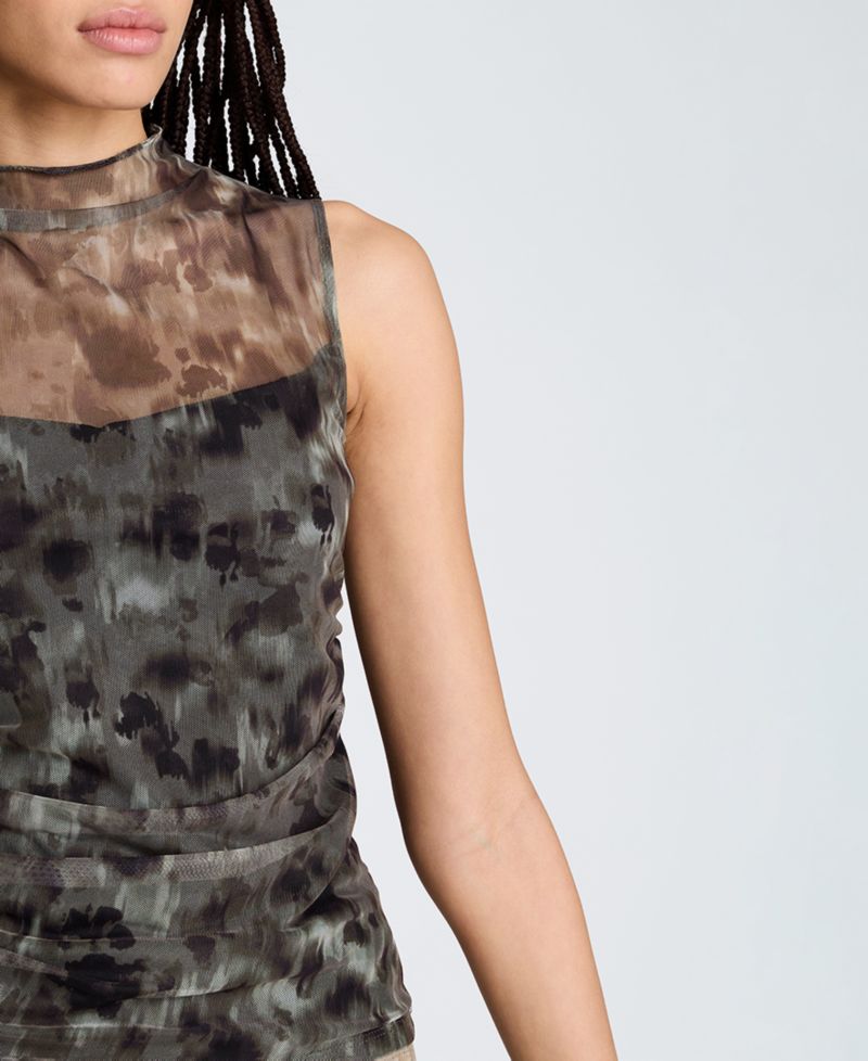 Women's Printed Mock Neck Mesh Tank Top