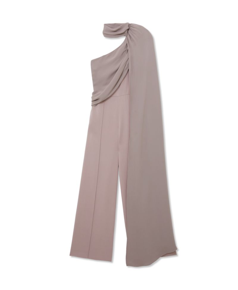 Petite Carrie One-Shoulder Draped Wide-Leg Jumpsuit