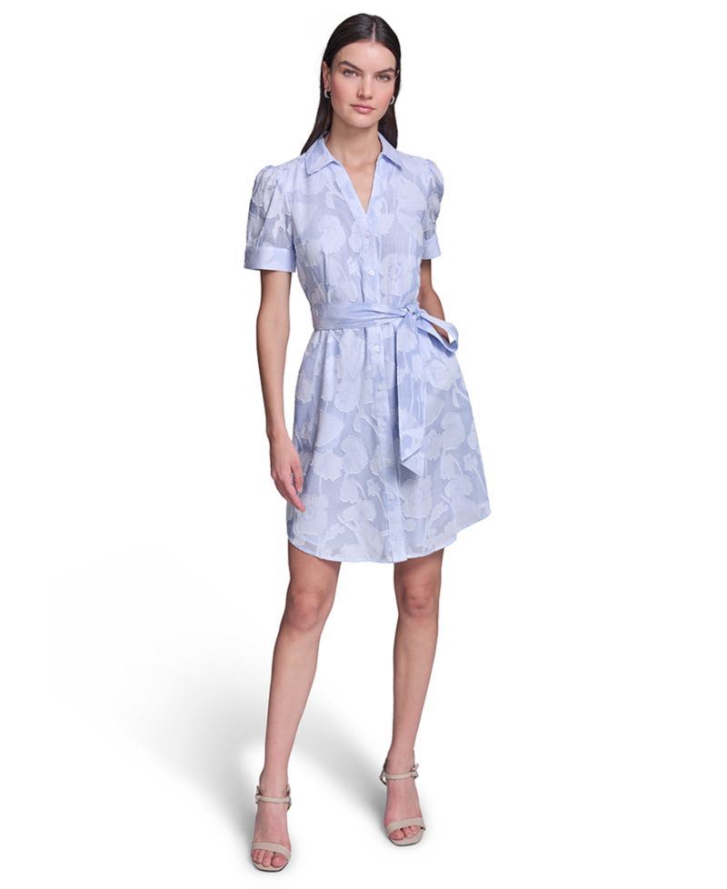 Women's Floral Burnout Cotton Shirt-Dress