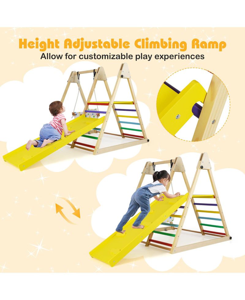 4-in-1 Indoor Jungle Gym Montessori-Inspired Swing, Ladder, Platform and Ramp, 4-Piece Set
