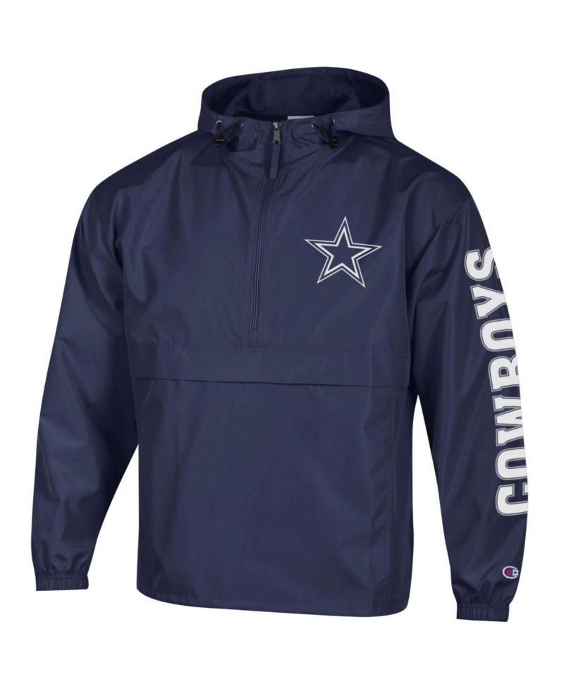 Men's Navy Dallas Cowboys Packable Hooded Windbreaker Half-Zip Jacket