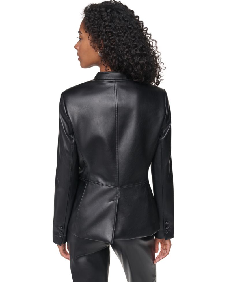 Women's Shoulder-Padded Long-Sleeve Faux Leather Jacket