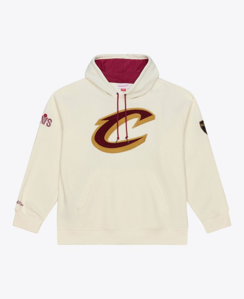 Men's Cream Cleveland Cavaliers Hardwood Classics Chainstitch Premium Fleece Hoodie