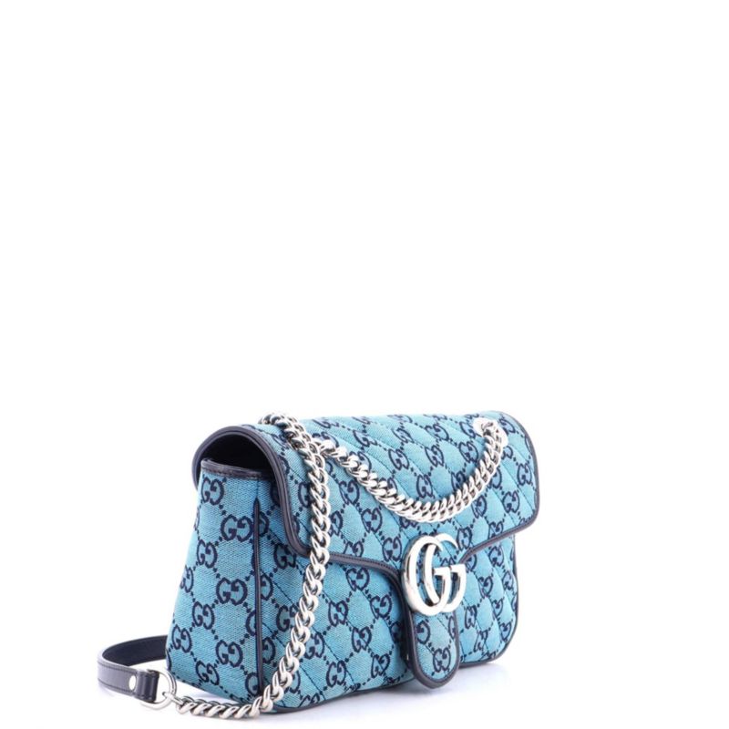 Small GG Marmont Flap Bag Diagonal Quilted GG Canvas with Leather