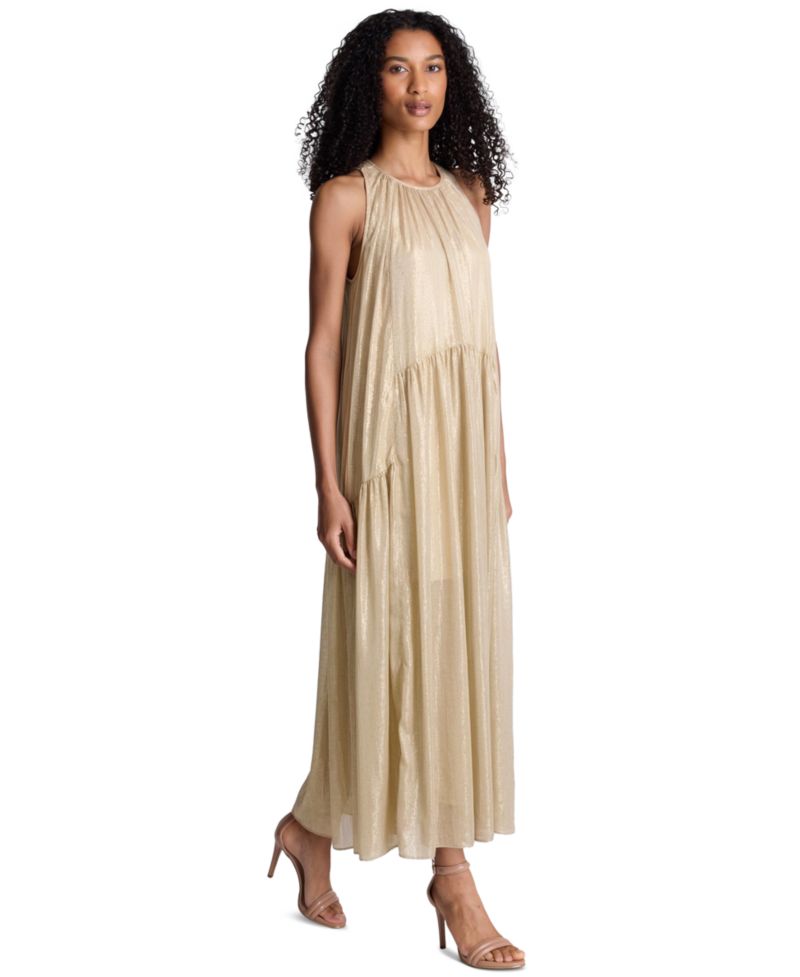 Women's Halter Tiered Metallic-Foil Maxi Dress