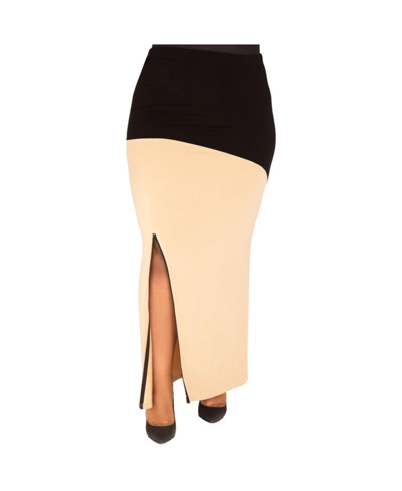 Plus Size Zip-Up Slits Maxi Skirt