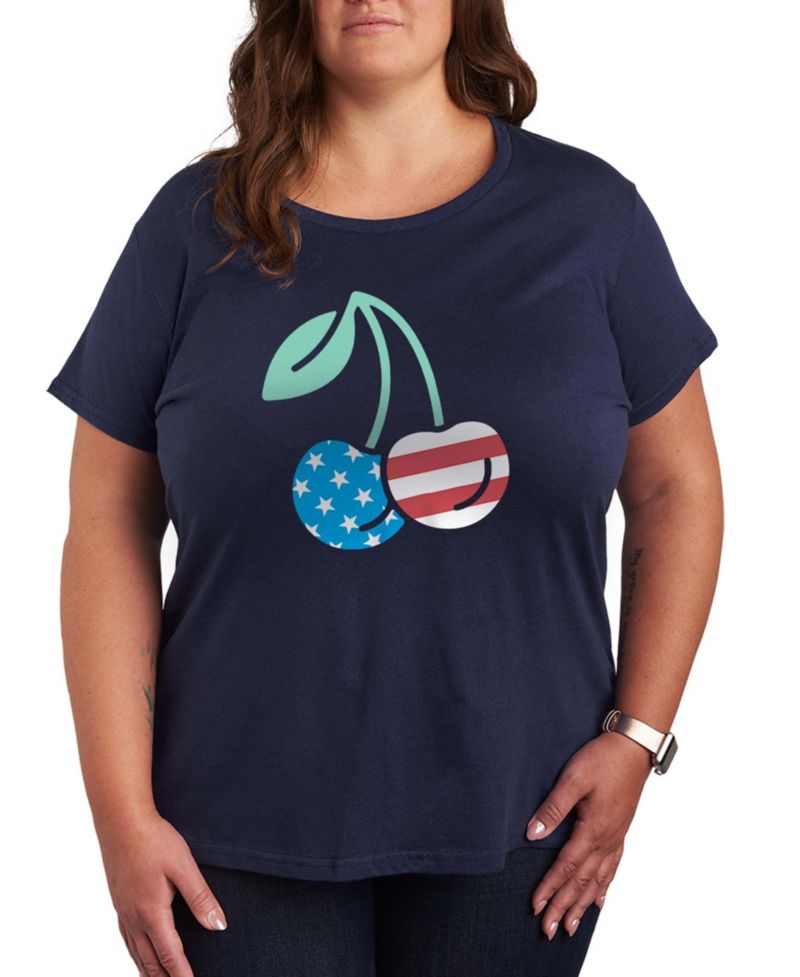 Plus Size Instant Message American Flag Cherries Graphic Crewneck T-Shirt